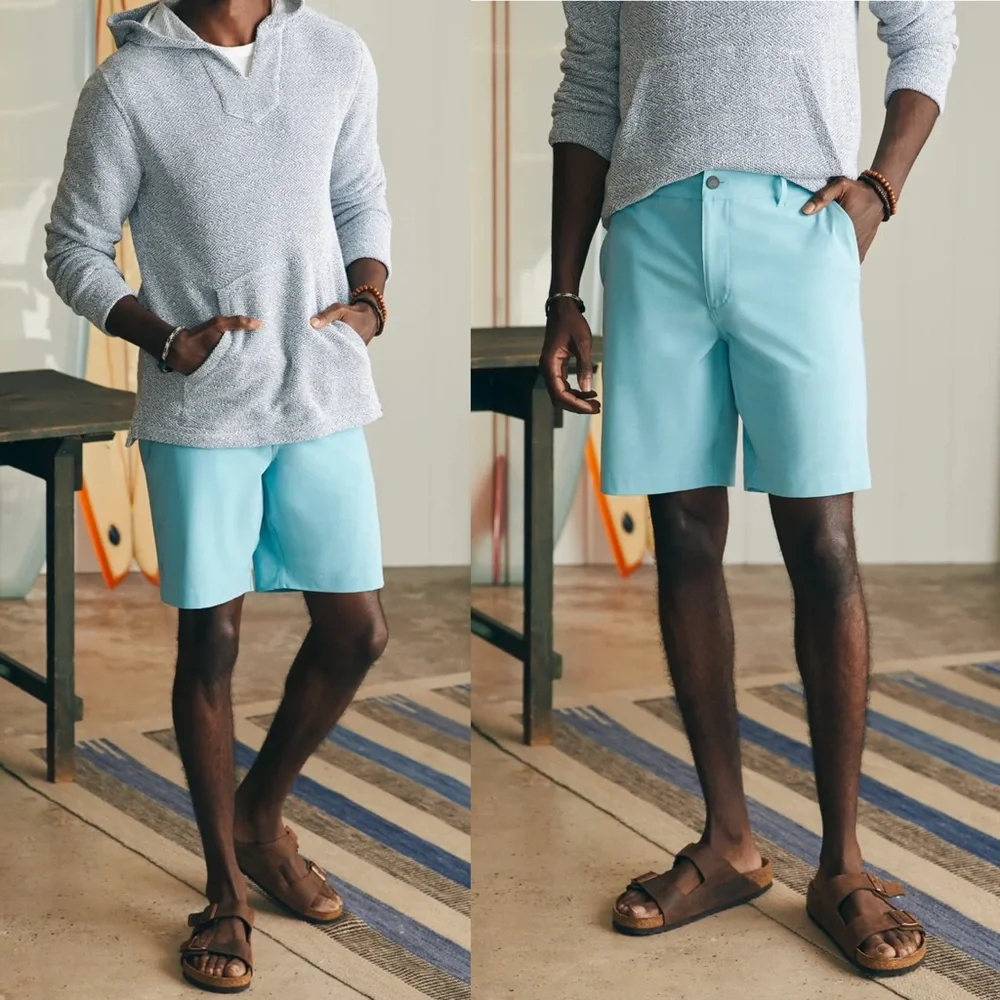 Men’s FAHERTY All Day Shorts turquoise sky blue 9 inch inseam size 38